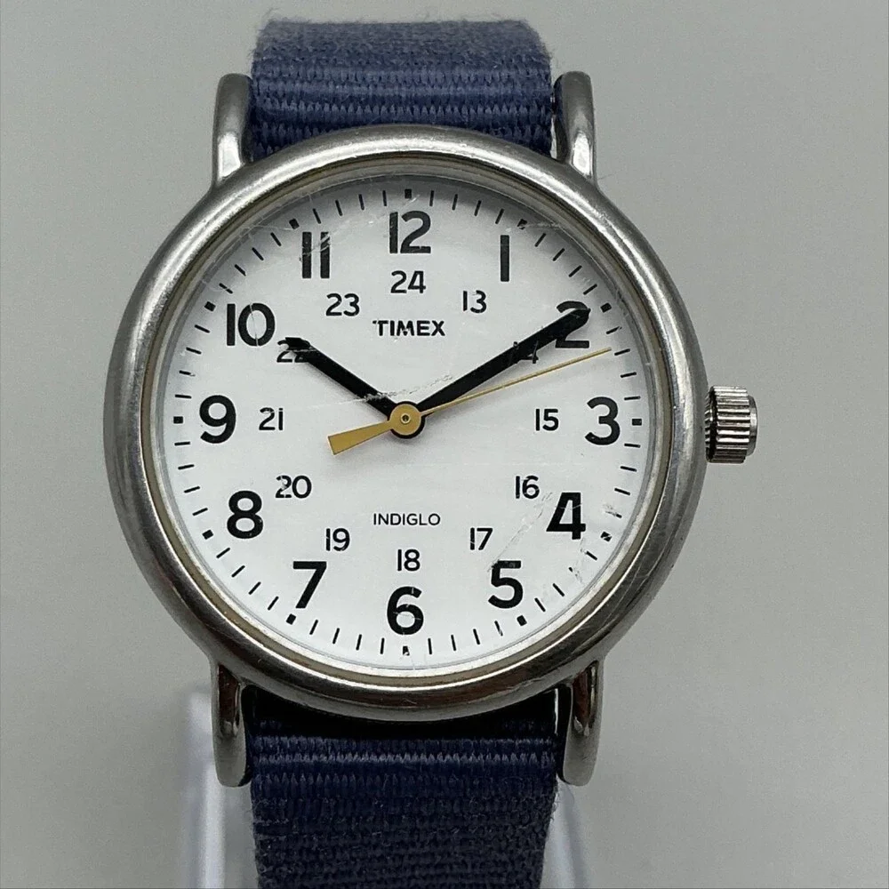 Timex Weekender Indiglo WR 30M Womens Watch 31mm Blue Nylon Strap New Battery
